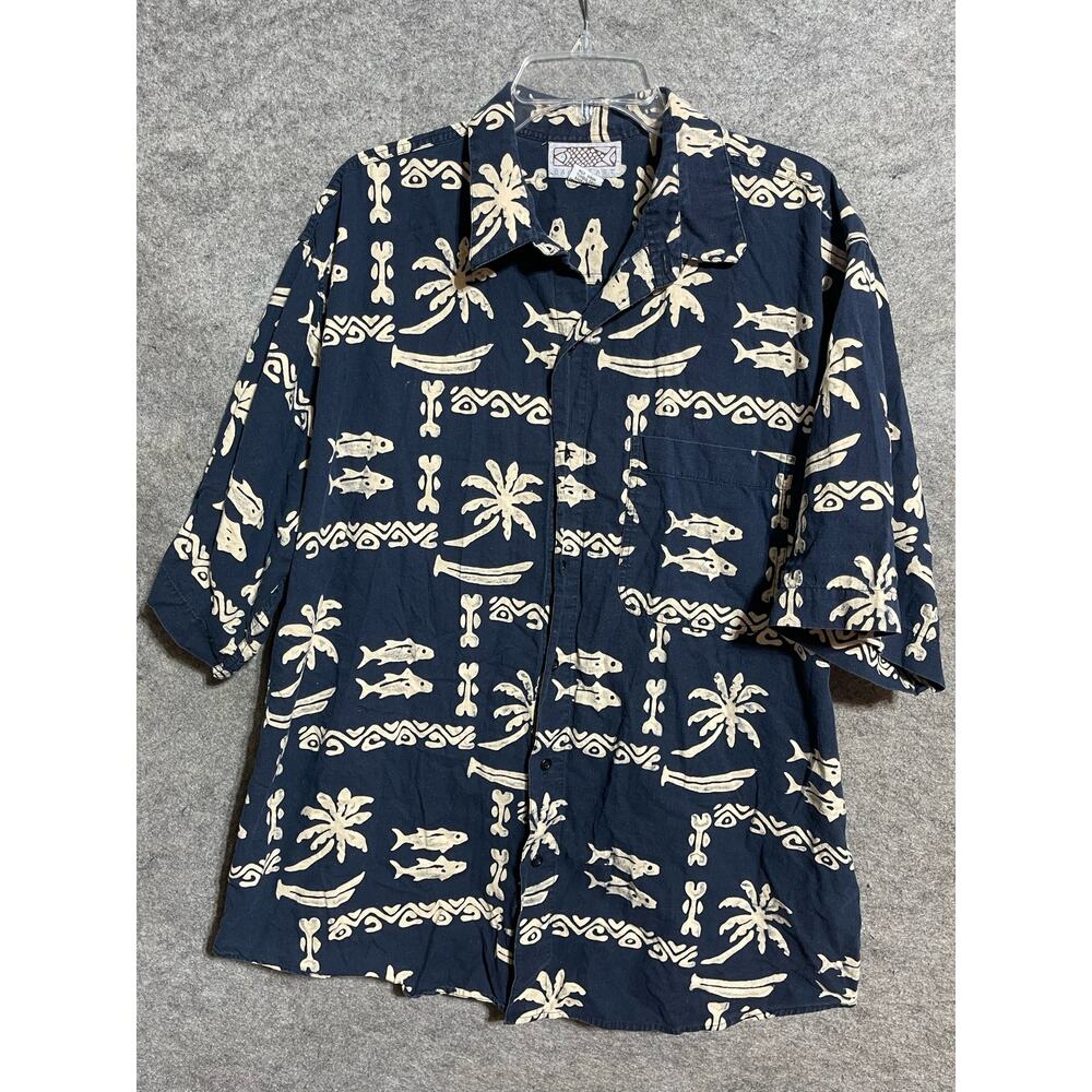 Vintage Y2K Back East Hawaiian Shirt XXL Surf Tribal Resort Coastal Dad Vacation